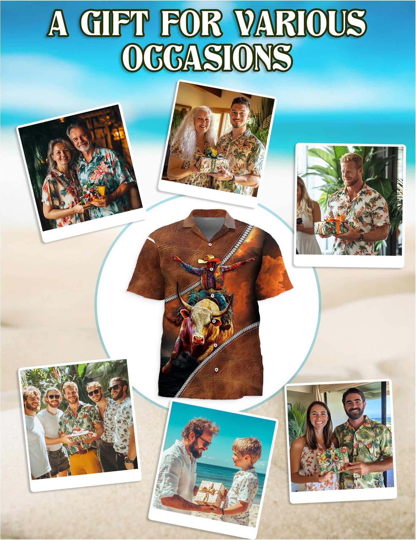 Netecom It's Rodeo Time Bull Riding Hawaiian Shirt for Men, Western Rodeo Style, Button Down Summer Beach Short Sleeve, S-5XL