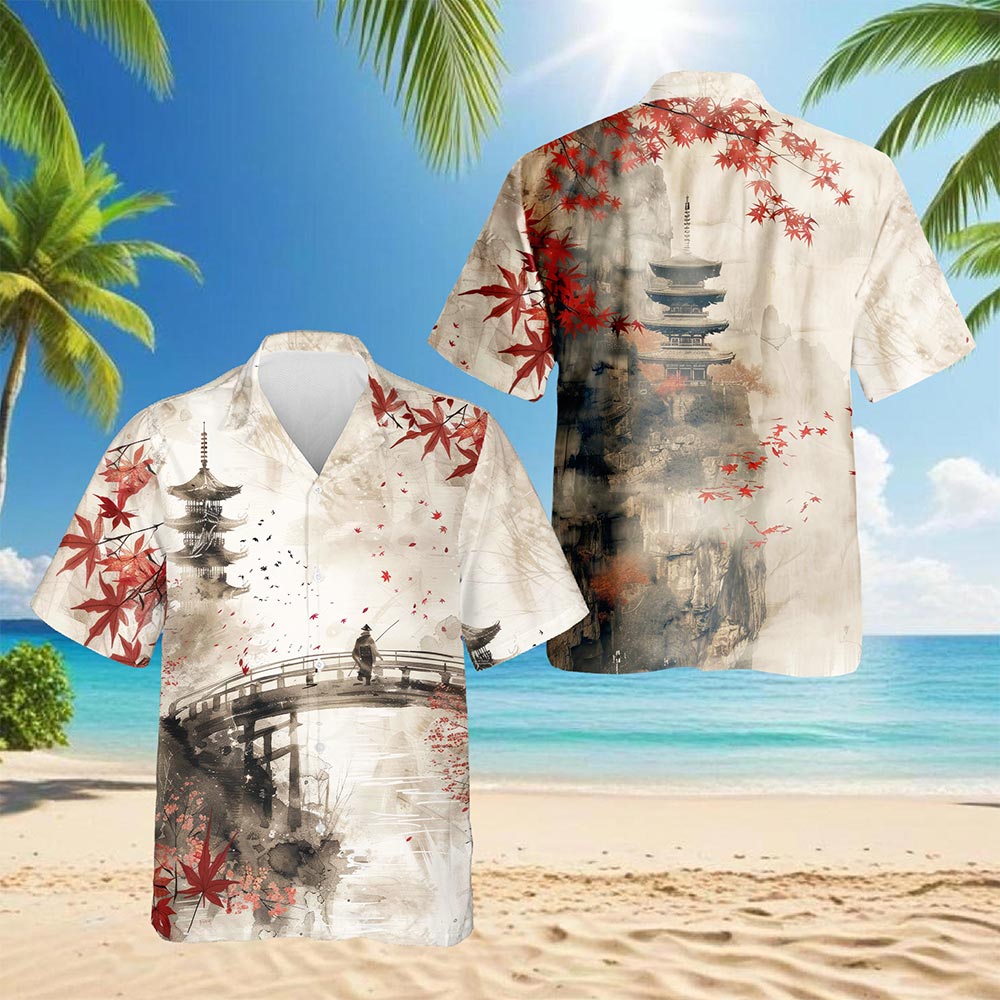 Netecom Japanese Aesthetic Sakura Hawaiian Shirt for Men, Cherry Blossom Lover Gifts, Button Down Summer Beach Shirts, S-5XL
