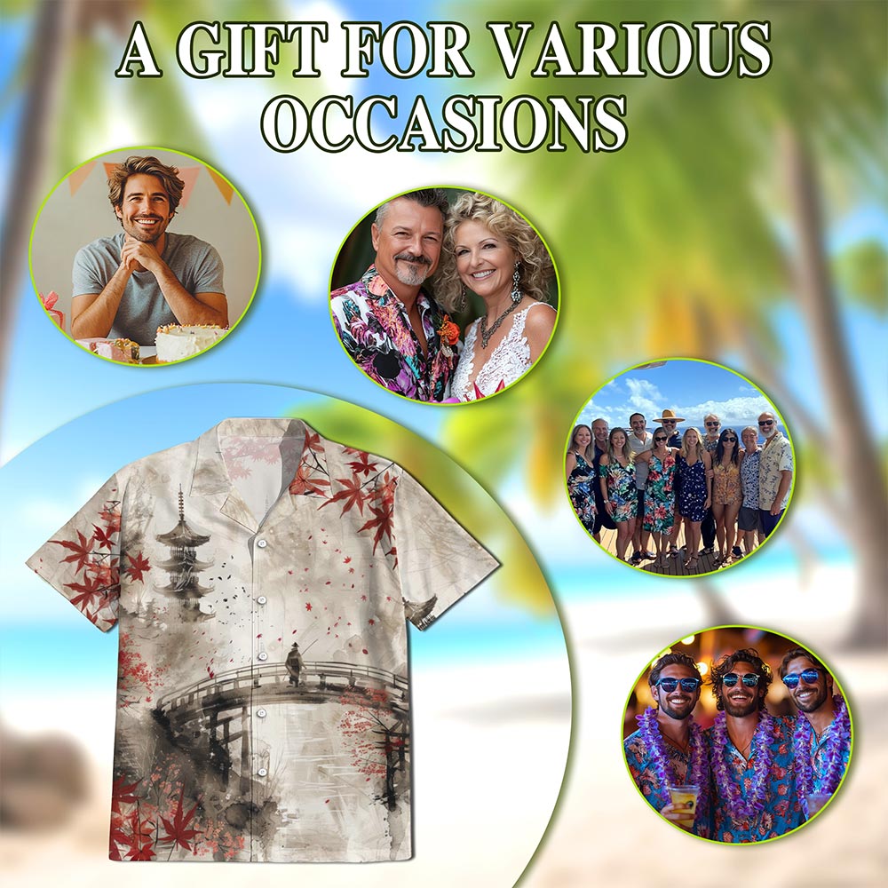 Netecom Japanese Aesthetic Sakura Hawaiian Shirt for Men, Cherry Blossom Lover Gifts, Button Down Summer Beach Shirts, S-5XL
