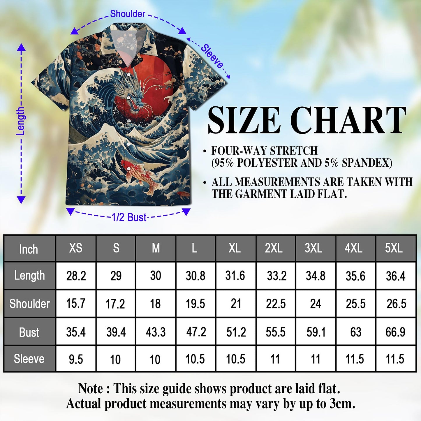Netecom Japanese Dragon Koi Fish Hawaiian Shirt for Men, Button Down Summer Beach Short Sleeve, Sizes S-5XL