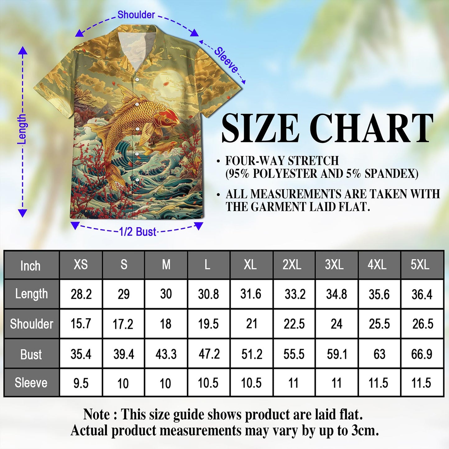 Netecom Japanese Koi Fish Hawaiian Shirt for Men, Button Down Summer Beach Short Sleeve, Sizes S-5XL
