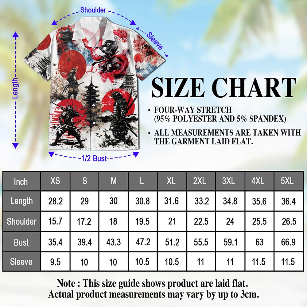 Netecom Japanese Samurai Hawaiian Shirt for Men, Japanese Art Lover Gift, Button Down Summer Beach Short Sleeve, Sizes S-5XL