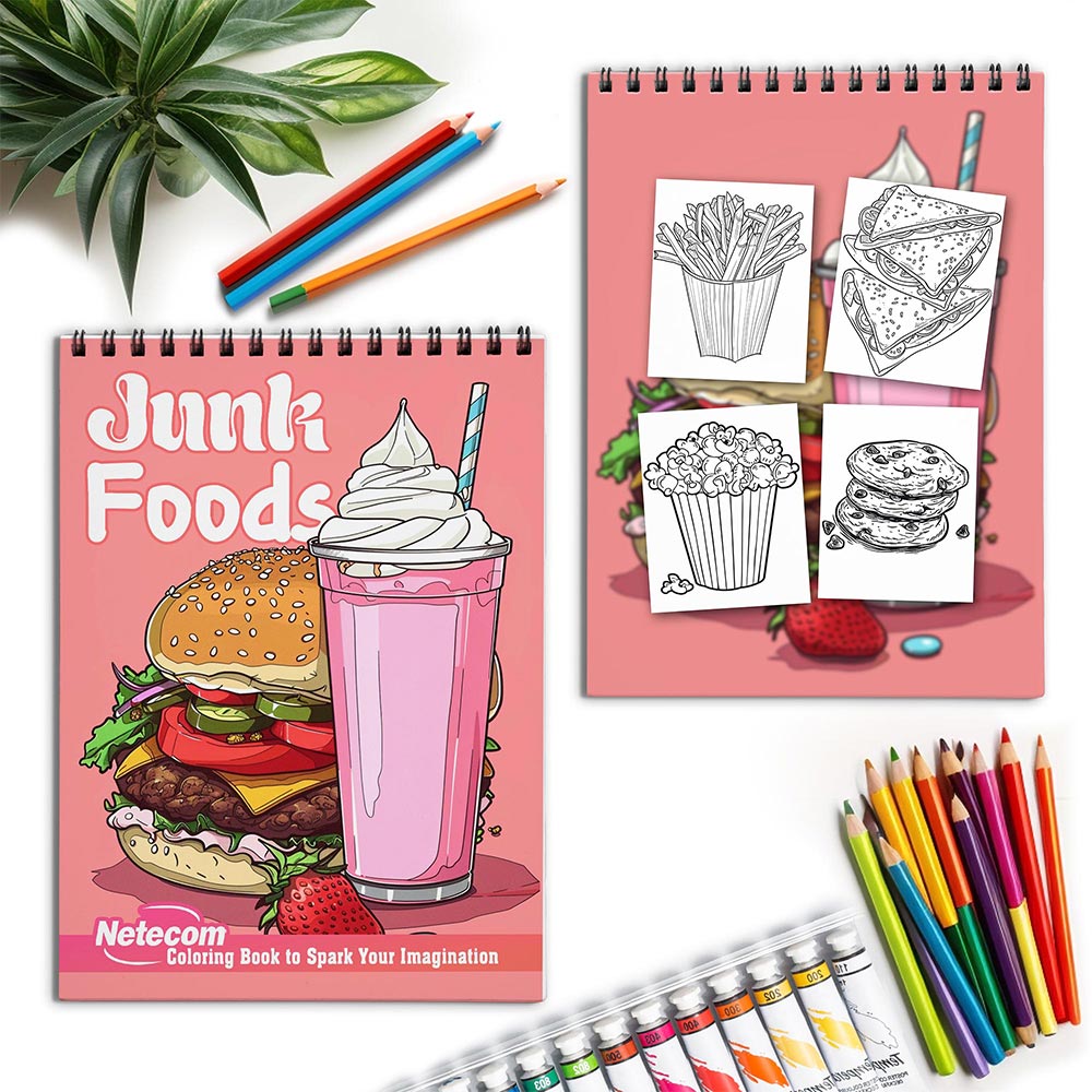 Netecom Junk Foods Spiral Coloring Book for Adults