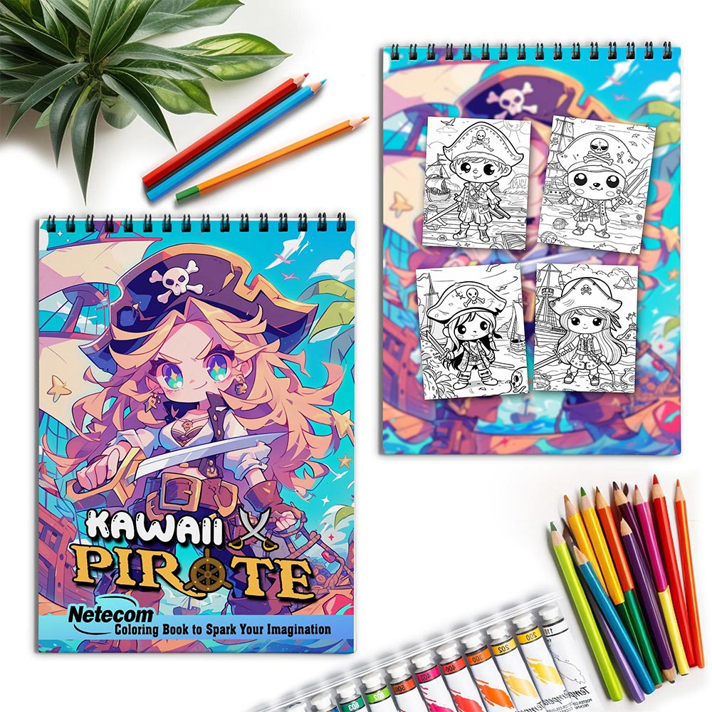 Netecom Kawaii Pirate Spiral Coloring Book for Adults