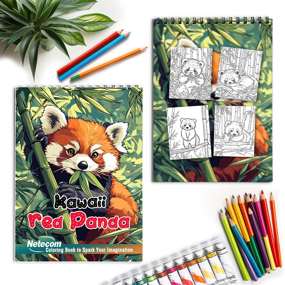 Netecom Kawaii Red Panda Spiral Coloring Book for Adults
