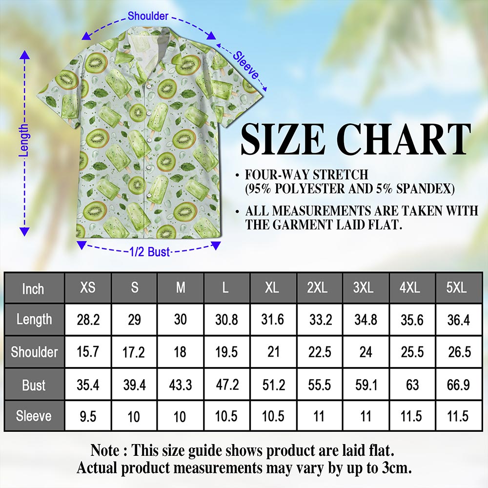 Netecom Kiwi Ice Cream Print Hawaiian Shirt for Men, Ice Cream Lover Gifts, Tropical Button Down Summer Beach Shirts, S-5XL