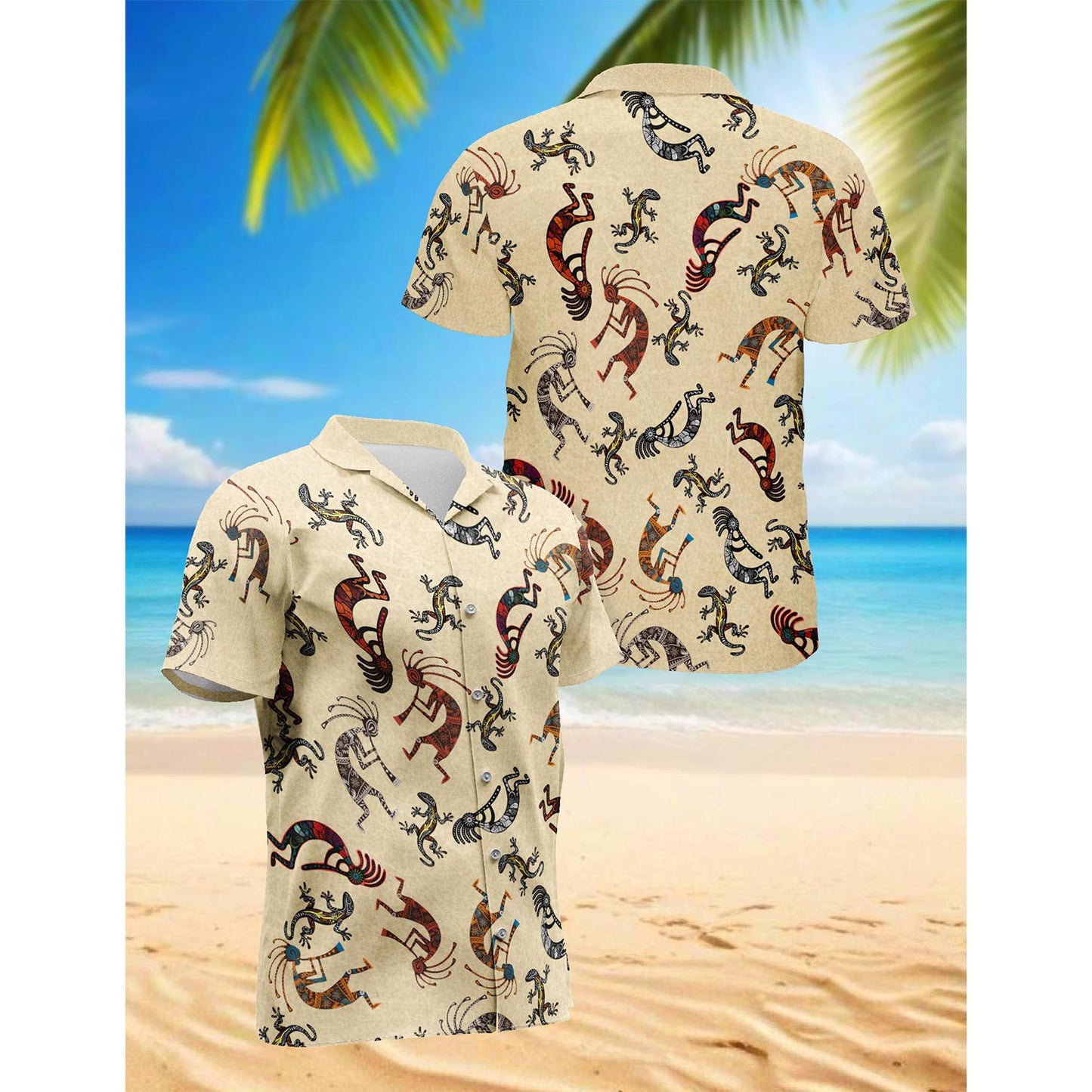 Netecom Kokopelli Hawaiian Shirt for Men, Button Down Summer Beach Short Sleeve, Vintage Style, Sizes S-5XL