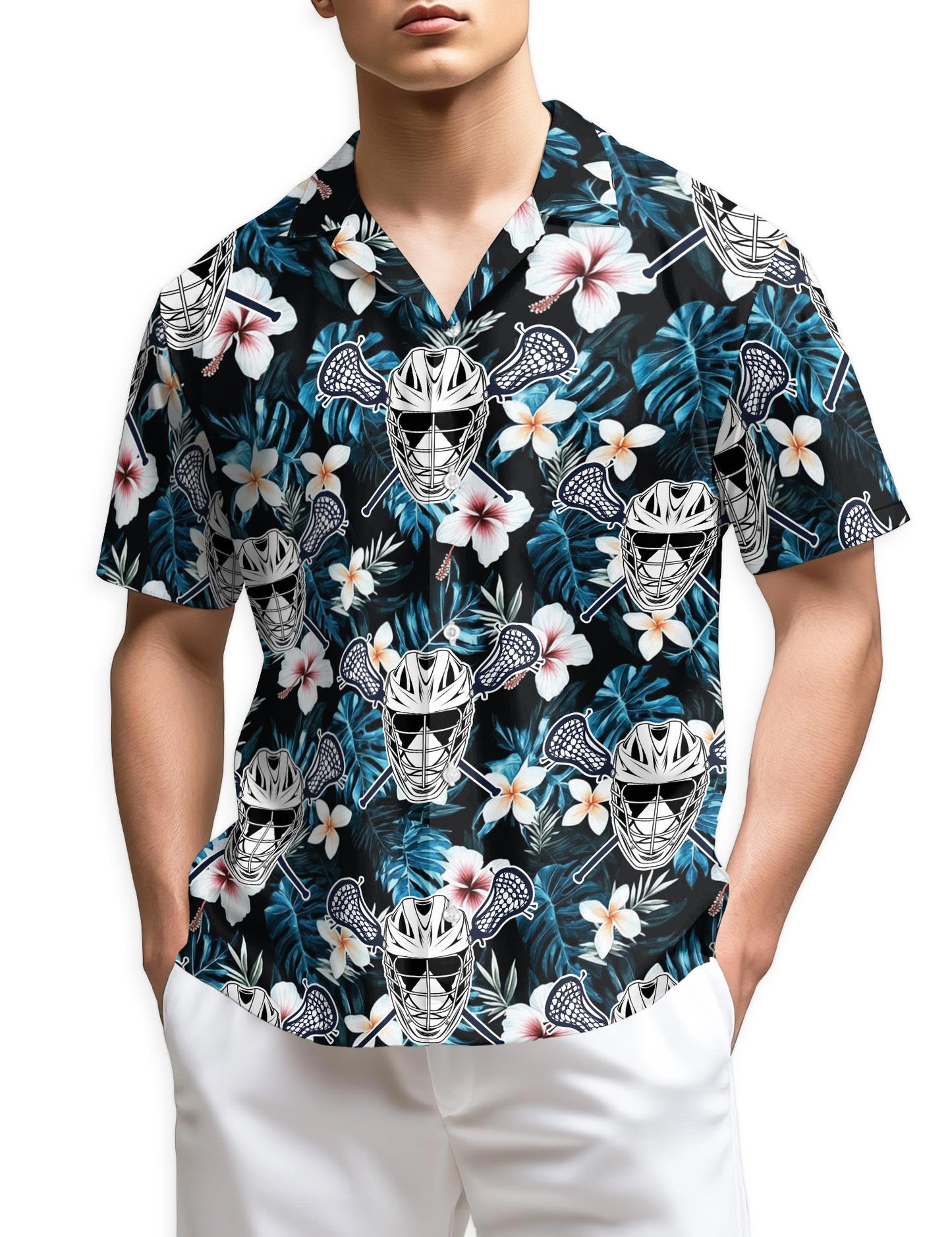 Netecom Lacrosse Time Blue Tropical Hawaiian Shirt for Men