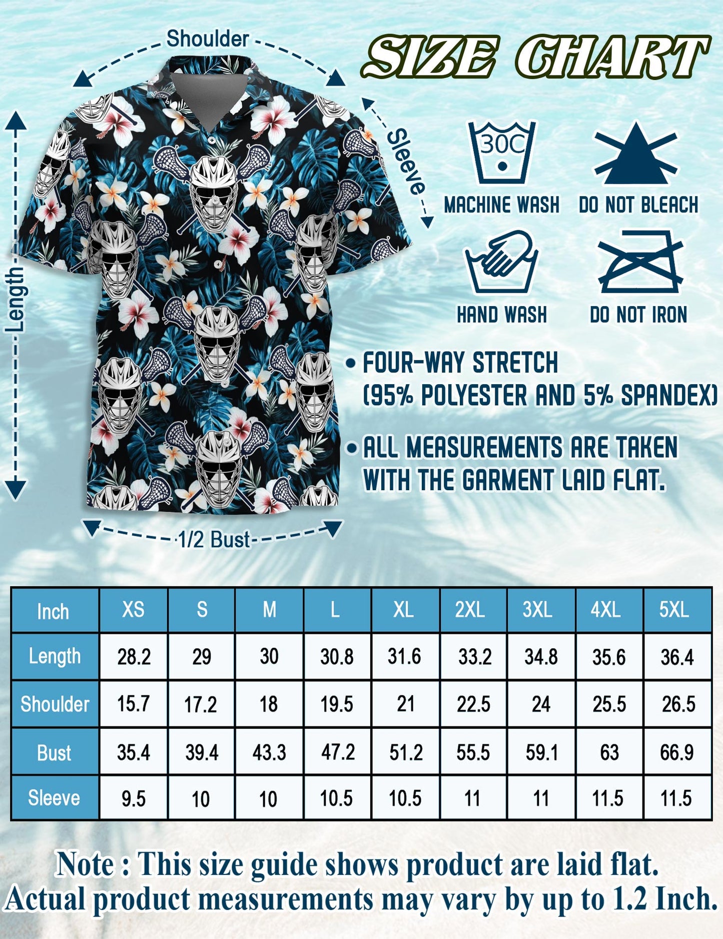 Netecom Lacrosse Time Blue Tropical Hawaiian Shirt for Men, Sports Style, Button Down Summer Beach Short Sleeve, S-5XL