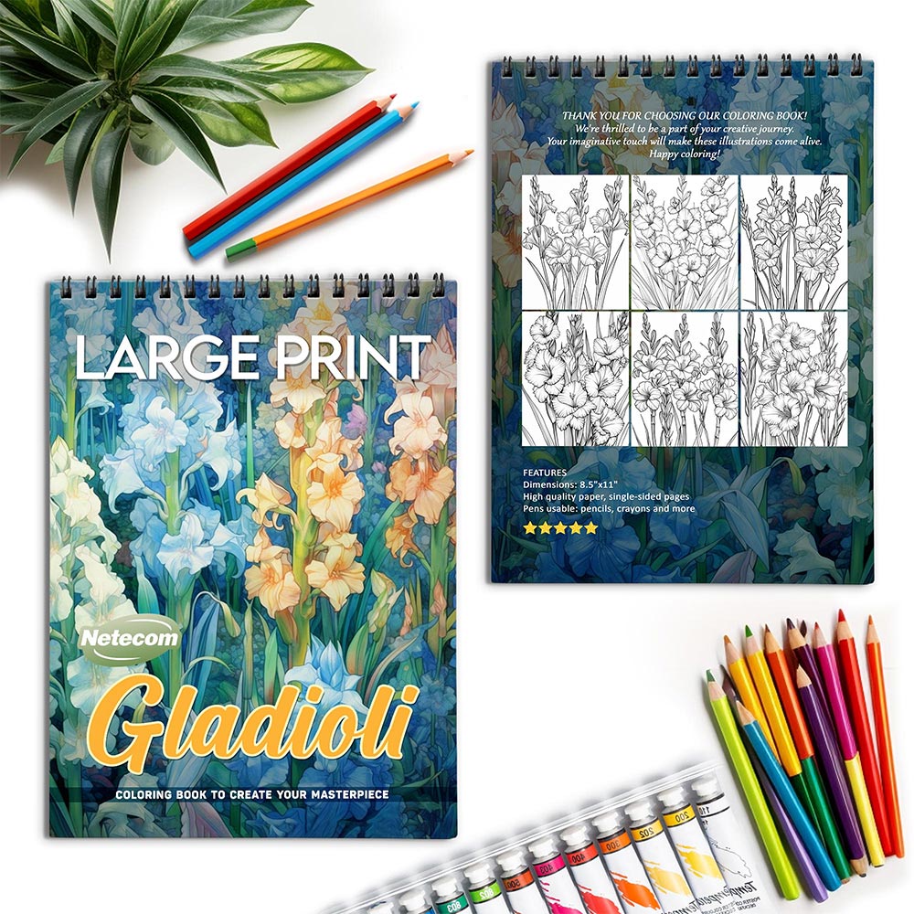 Netecom Large Print Gladioli Spiral Coloring Book for Adults