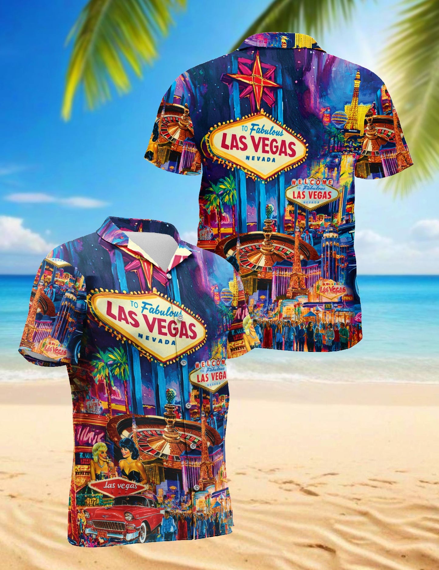 Netecom Las Vegas Hawaiian Shirt for Men, Neon Style, Button Down Summer Beach Short Sleeve, S-5XL
