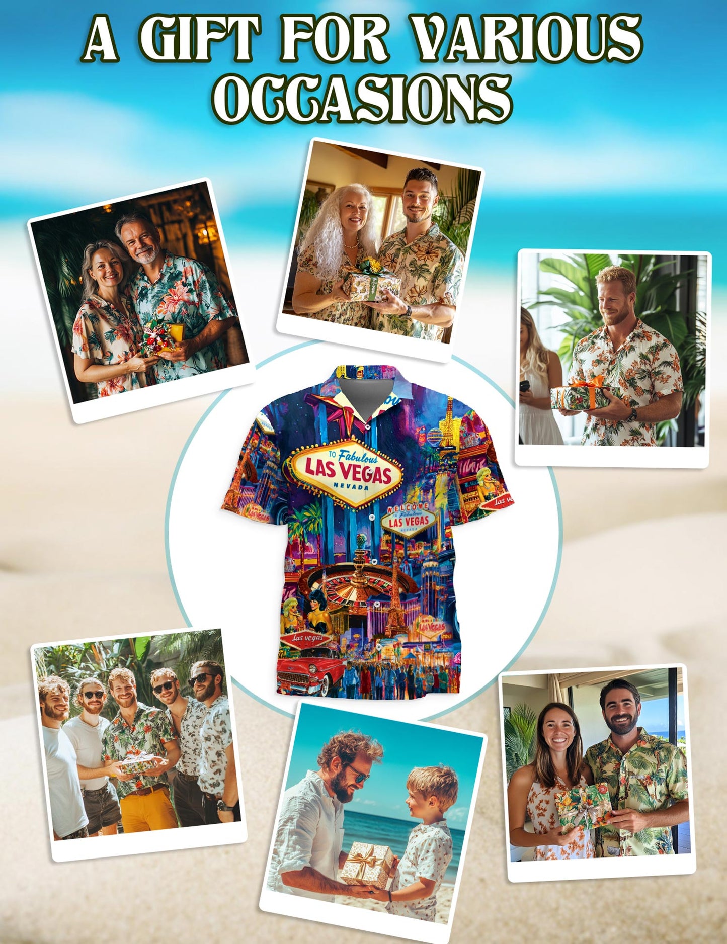 Netecom Las Vegas Hawaiian Shirt for Men, Neon Style, Button Down Summer Beach Short Sleeve, S-5XL
