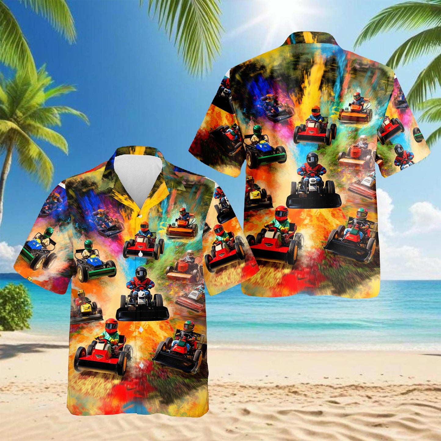 Netecom Lawn Mower Racing Hawaiian Shirt for Men, Tropical Style, Button Down Summer Beach Short Sleeve, S-5XL