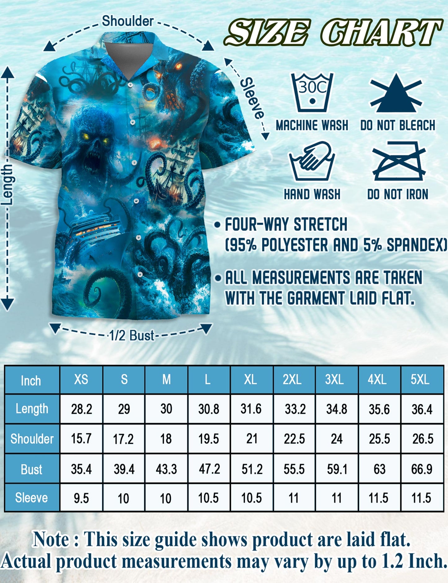 Netecom Legendary Octopus Attack Hawaiian Shirt for Men, Nautical Myth Style, Button Down Summer Beach Short Sleeve, S-5XL