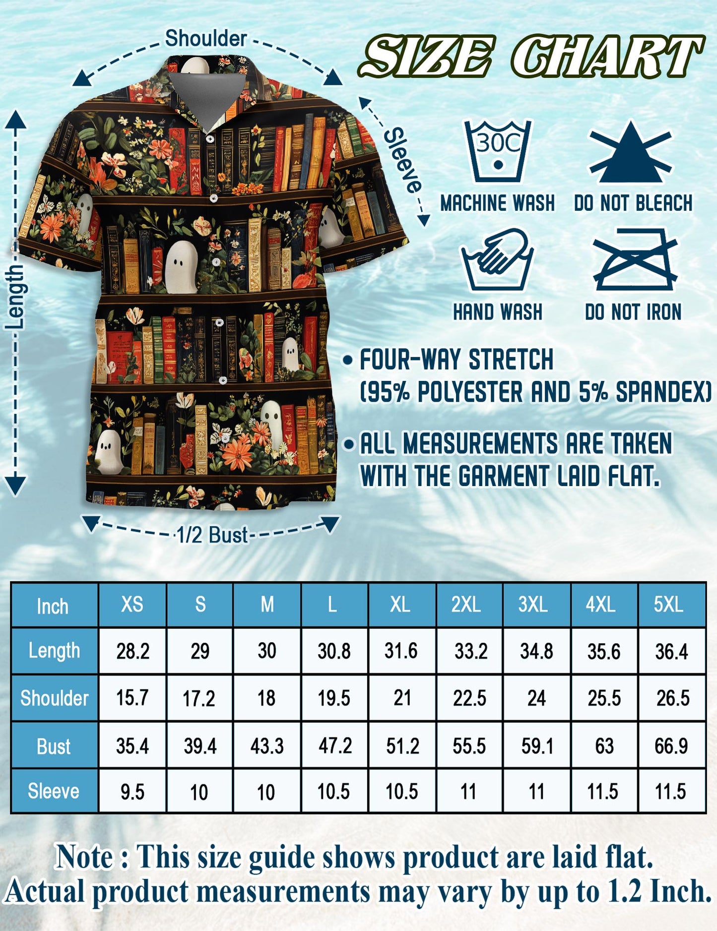 Netecom Library Ghost Hawaiian Shirt for Men, Retro Style, Button Down Summer Beach Short Sleeve, Sizes S-5XL