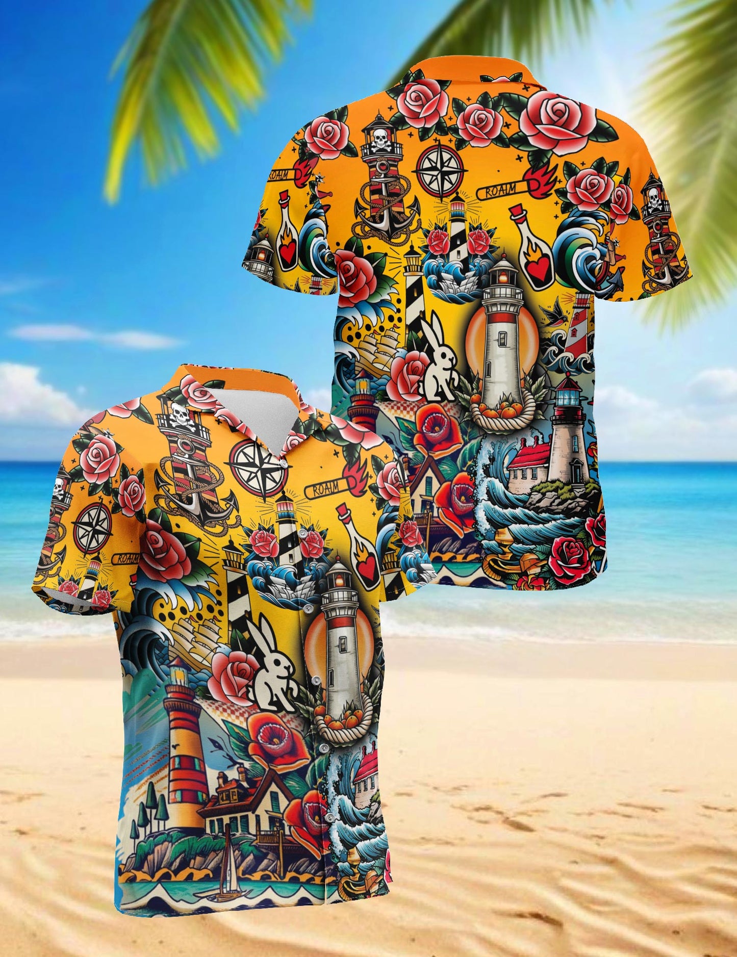 Netecom Lighthouse Hawaiian Shirt for Men, Button Down Summer Beach Short Sleeve, Sizes S-5XL