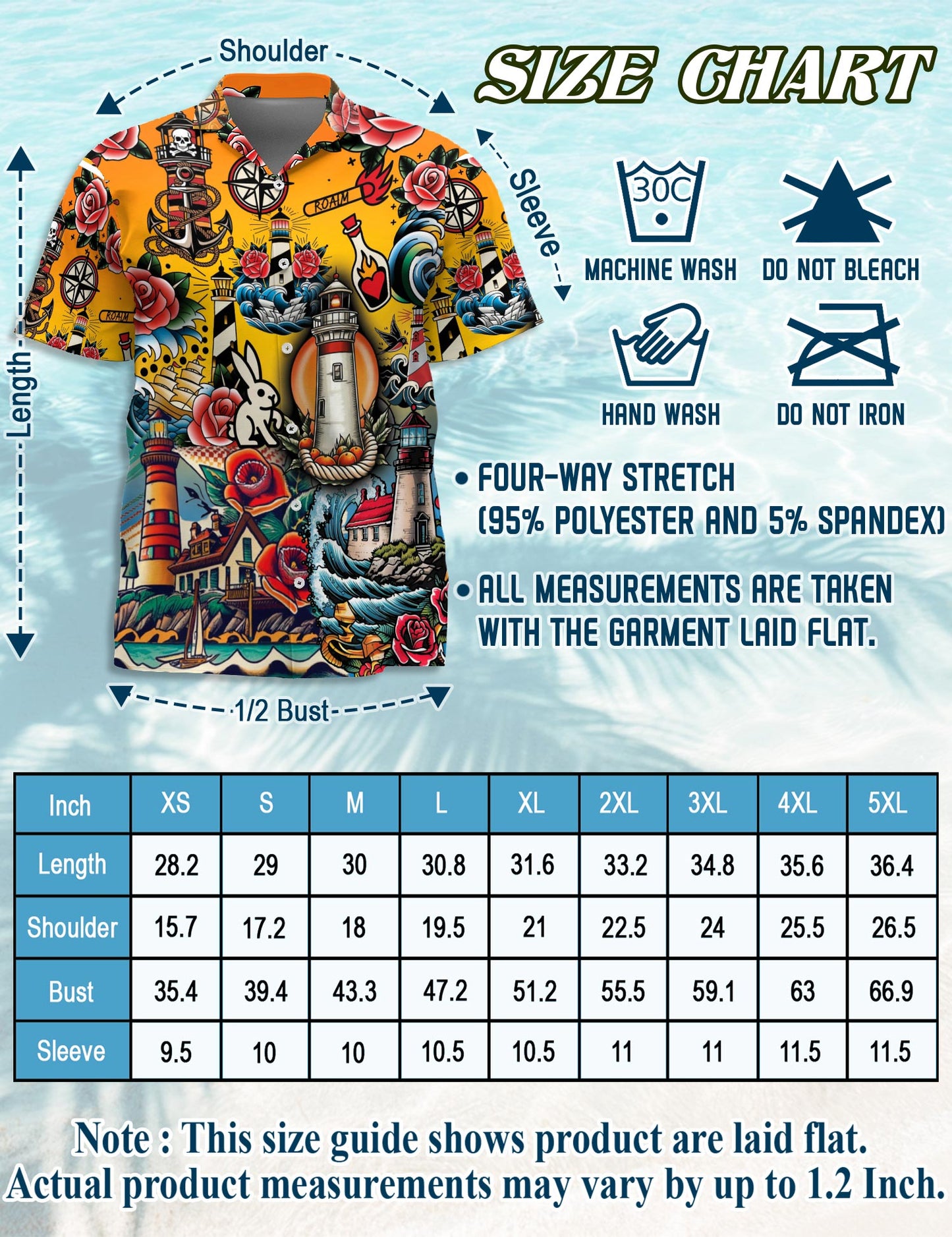 Netecom Lighthouse Hawaiian Shirt for Men, Button Down Summer Beach Short Sleeve, Sizes S-5XL