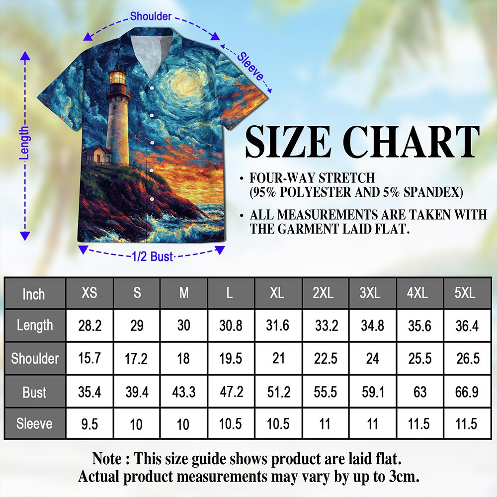 Netecom Lighthouse Hawaiian Shirt for Men, Artistic Style, Button Down Summer Beach Short Sleeve, S-5XL