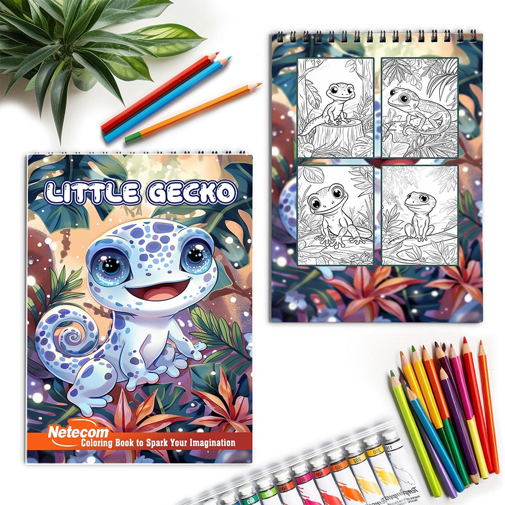 Netecom Little Gecko Spiral Coloring Book for Adults