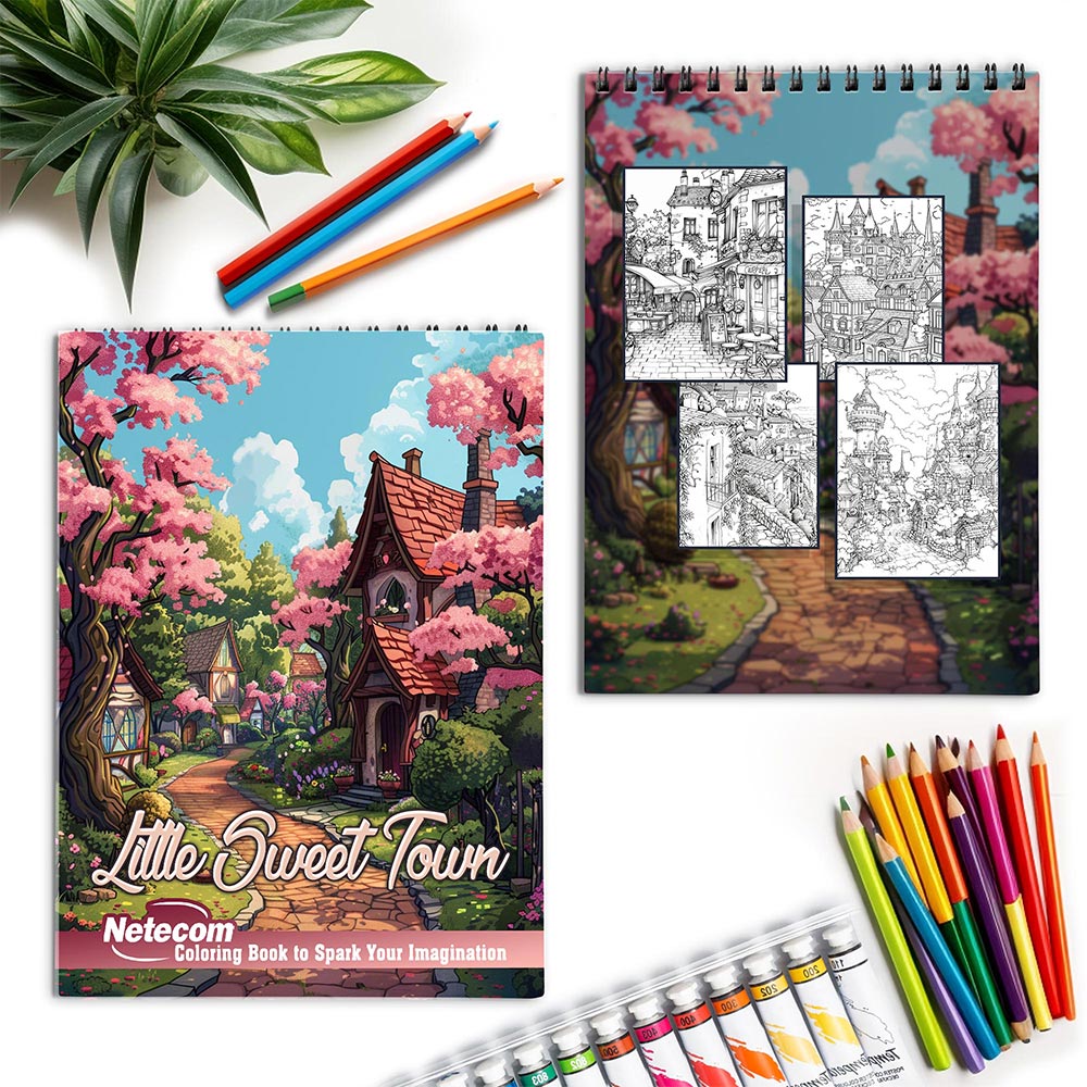 Netecom Little Sweet Town Spiral Coloring Book for Adults