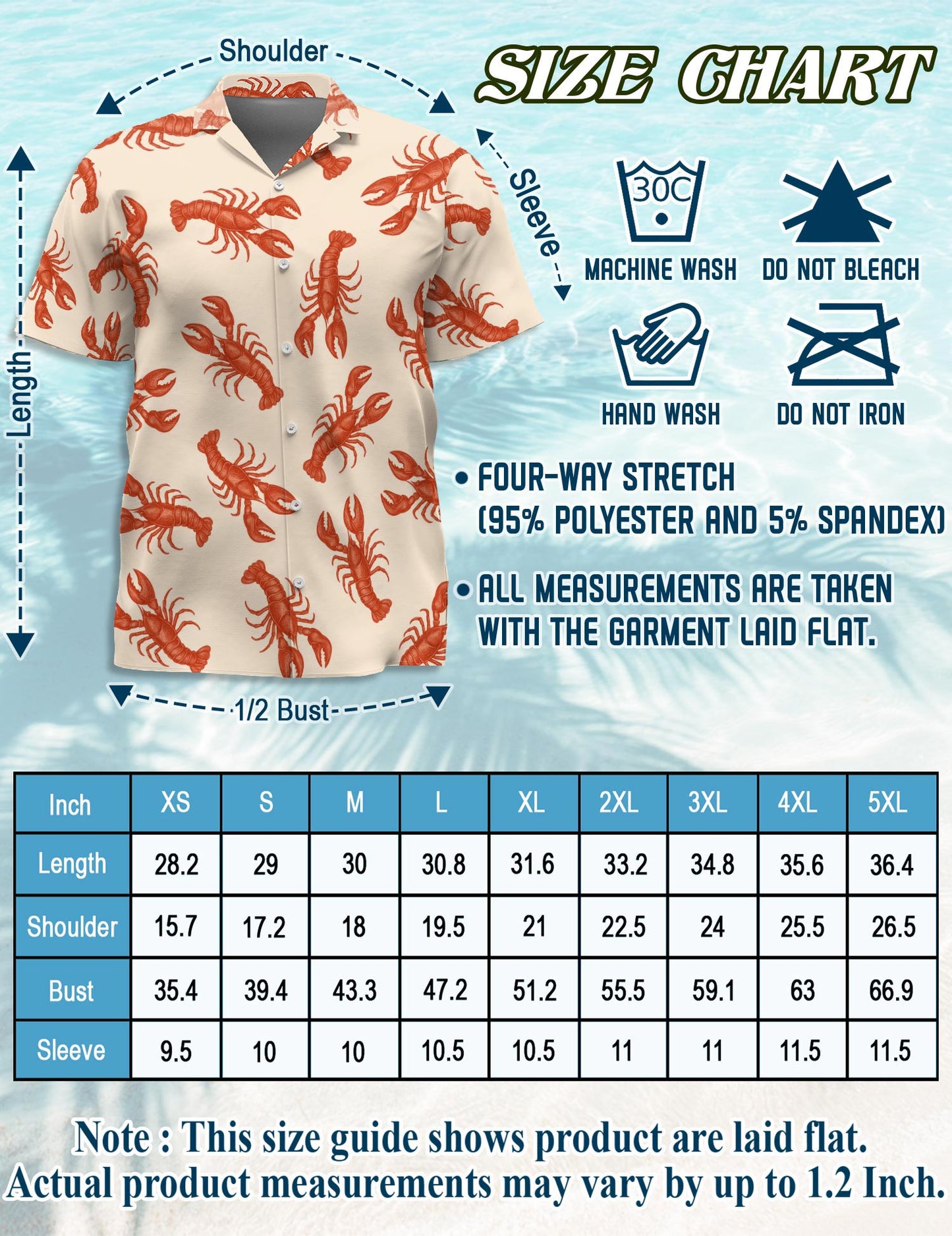 Netecom Lobster Pattern Hawaiian Shirt for Men, Retro Style, Button Down Summer Beach Short Sleeve, S-5XL