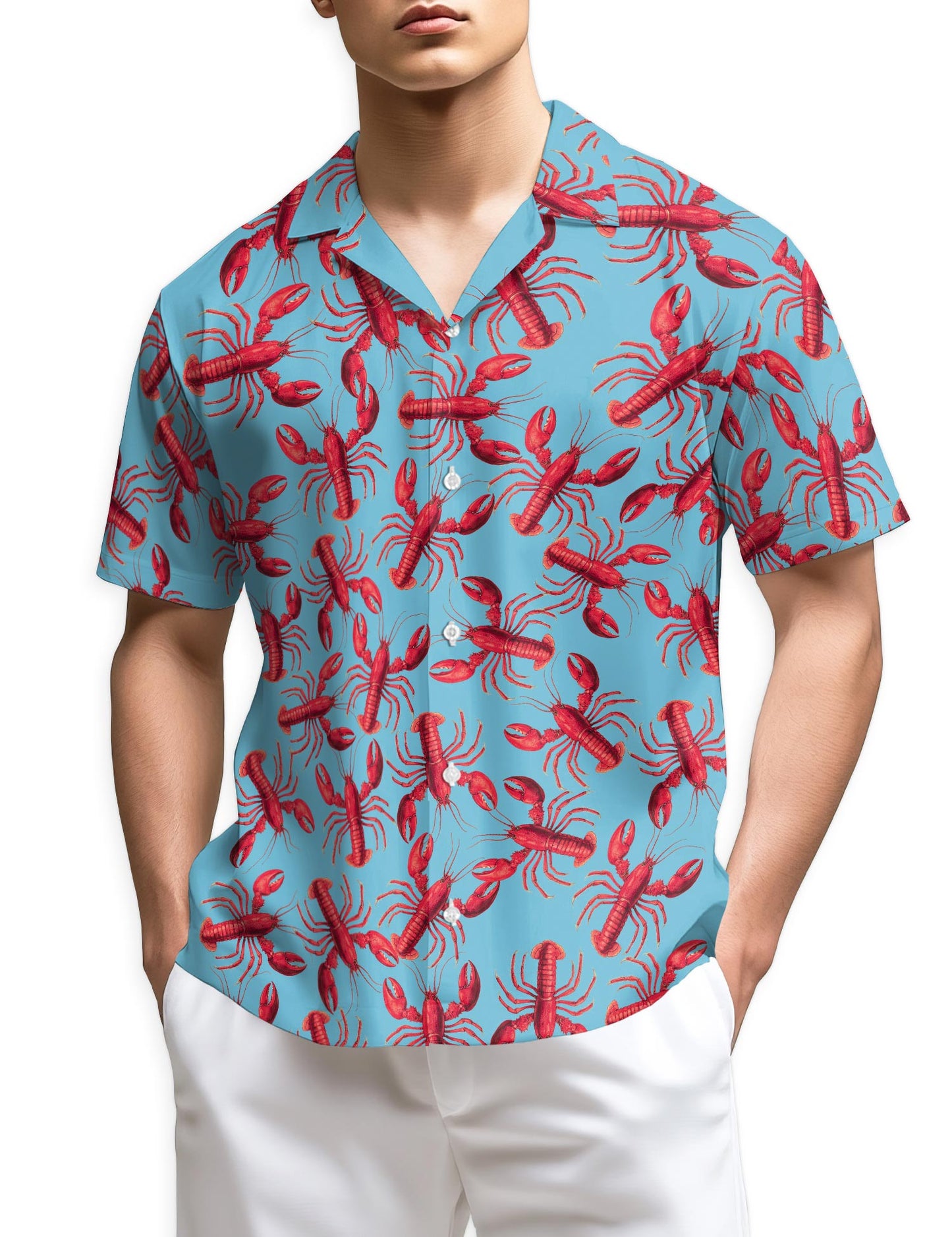 Netecom Lobster Red Pattern Hawaiian Shirt for Men