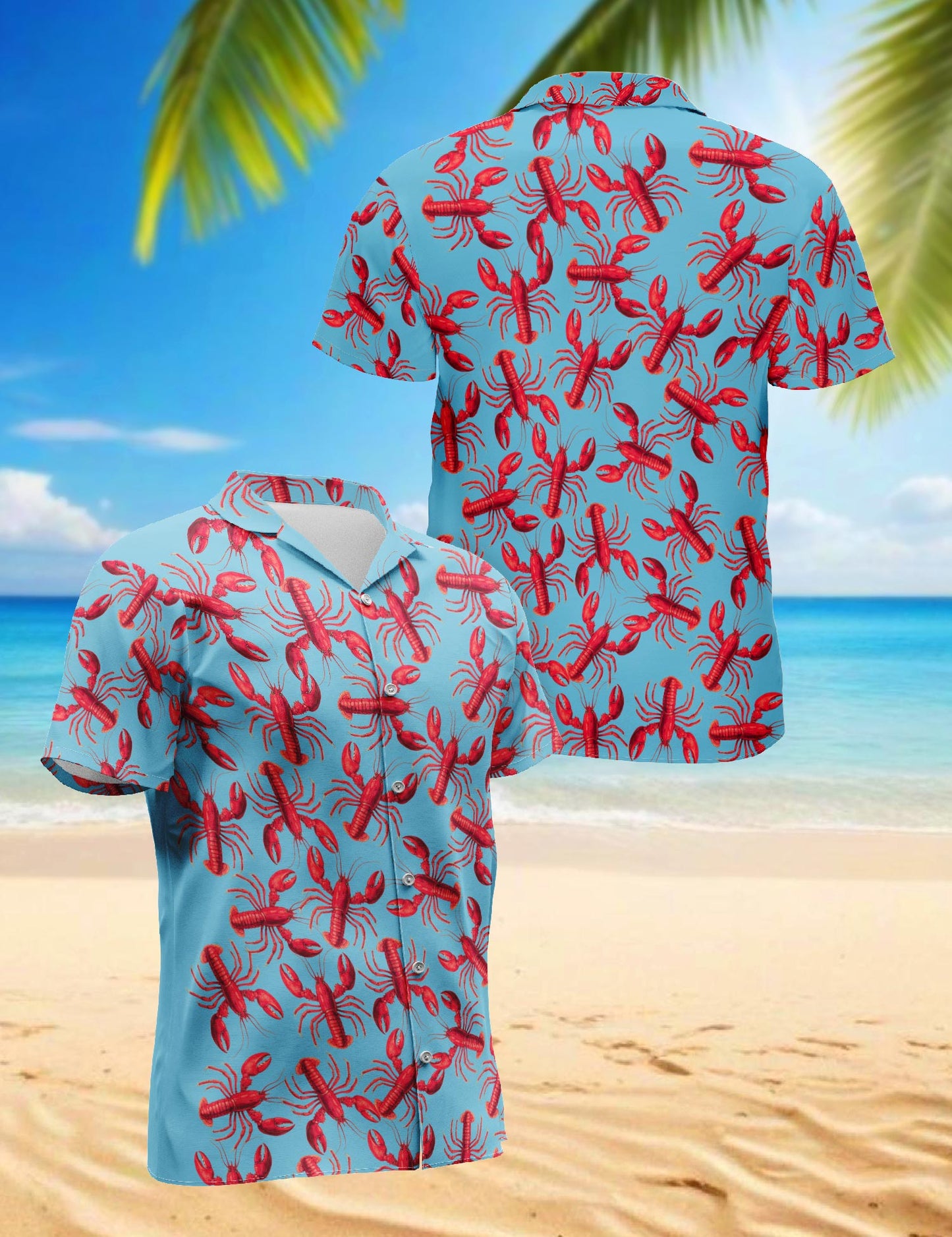 Netecom Lobster Red Pattern Hawaiian Shirt for Men, Button Down Summer Beach Short Sleeve, Vintage Style, Sizes S-5XL
