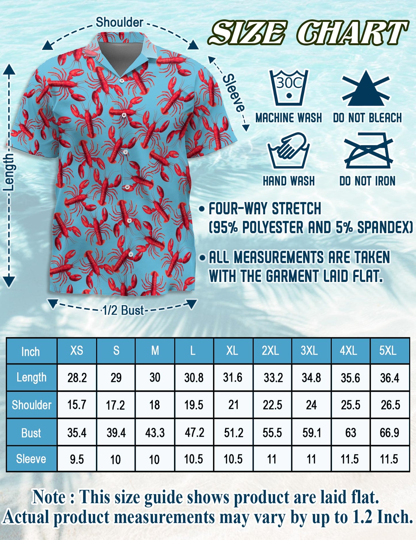 Netecom Lobster Red Pattern Hawaiian Shirt for Men, Button Down Summer Beach Short Sleeve, Vintage Style, Sizes S-5XL