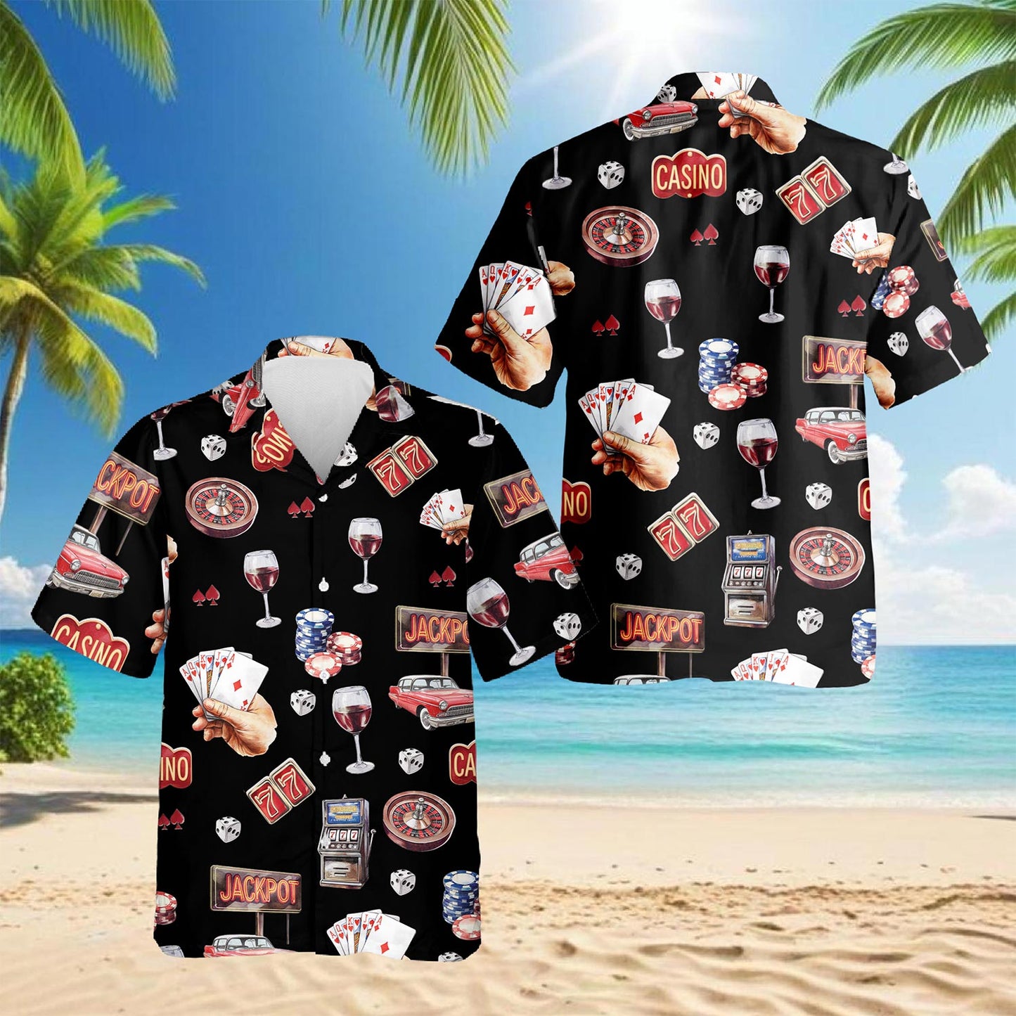 Netecom Lucky Las Vegas Black Hawaiian Shirt for Men