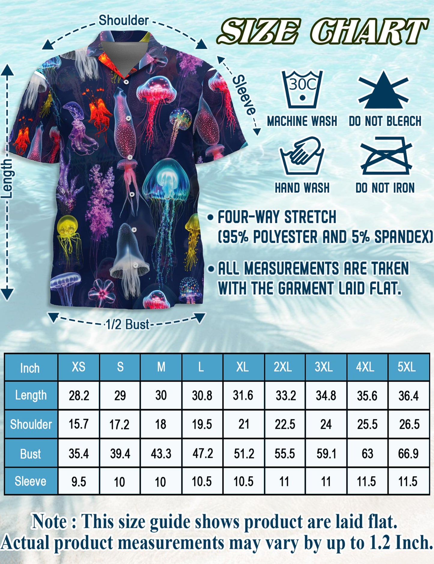 Netecom Luminescent Jellyfish Hawaiian Shirt for Men, Ocean Glow Style, Button Down Summer Beach Short Sleeve, S-5XL