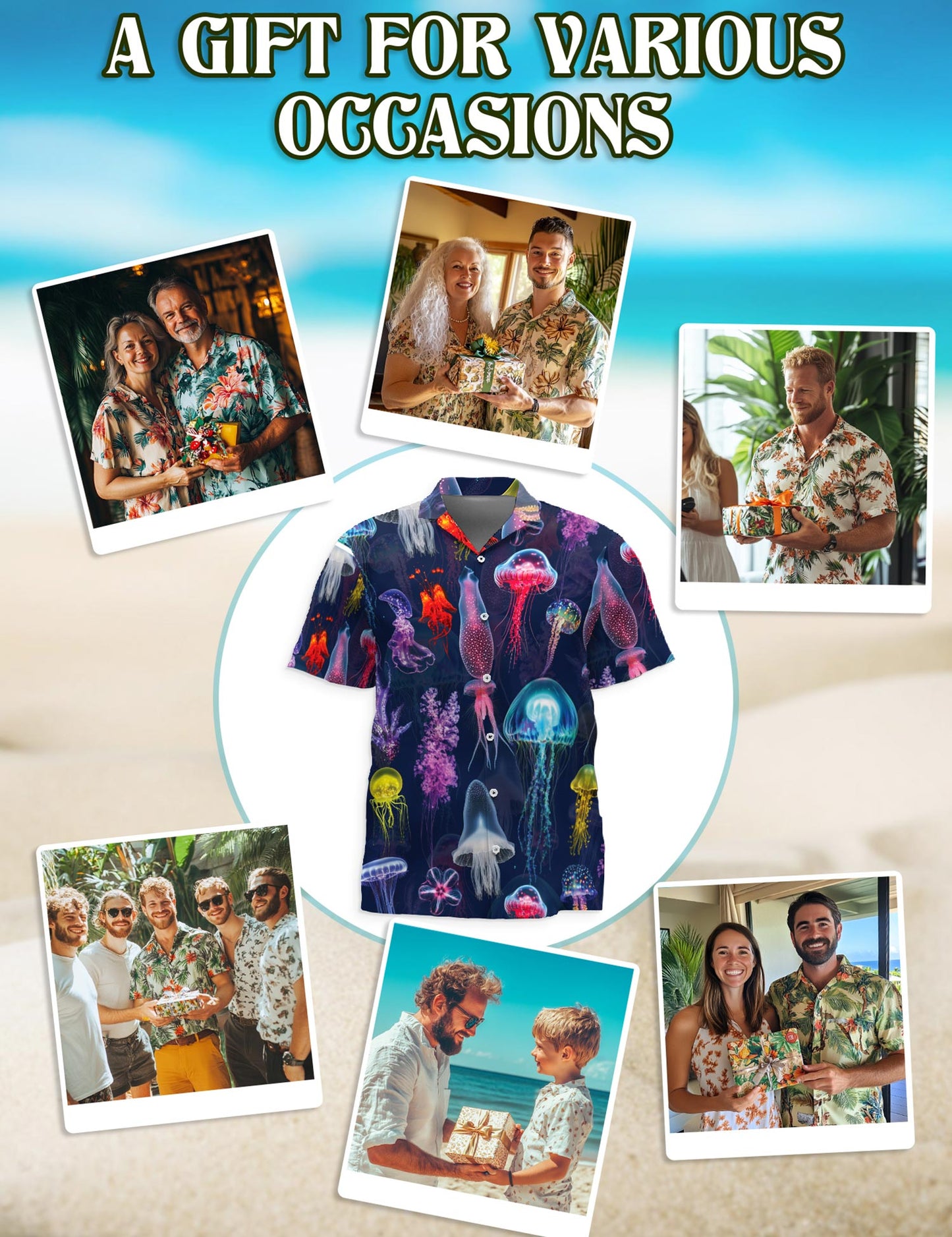 Netecom Luminescent Jellyfish Hawaiian Shirt for Men, Ocean Glow Style, Button Down Summer Beach Short Sleeve, S-5XL