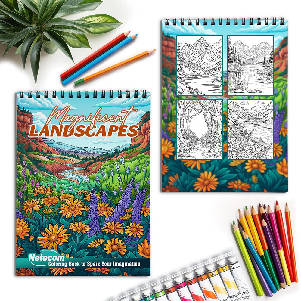 Netecom Magnificent Landscapes Spiral Coloring Book for Adults