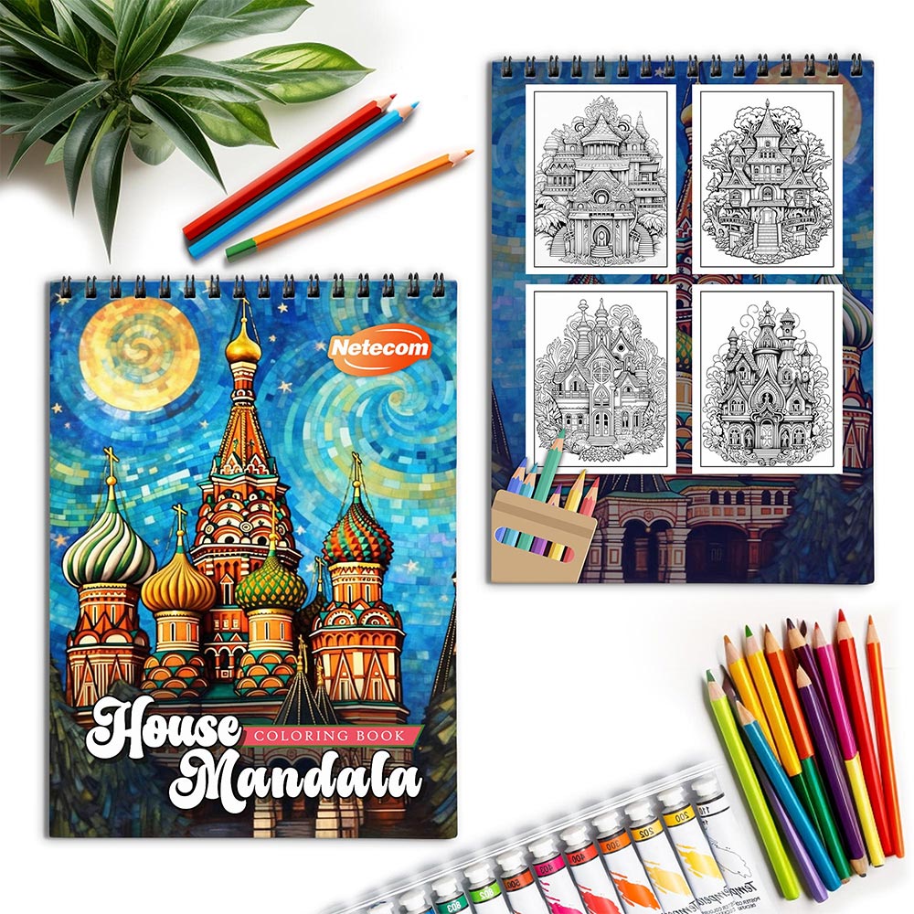 Netecom Mandala House Spiral Coloring Book for Adults