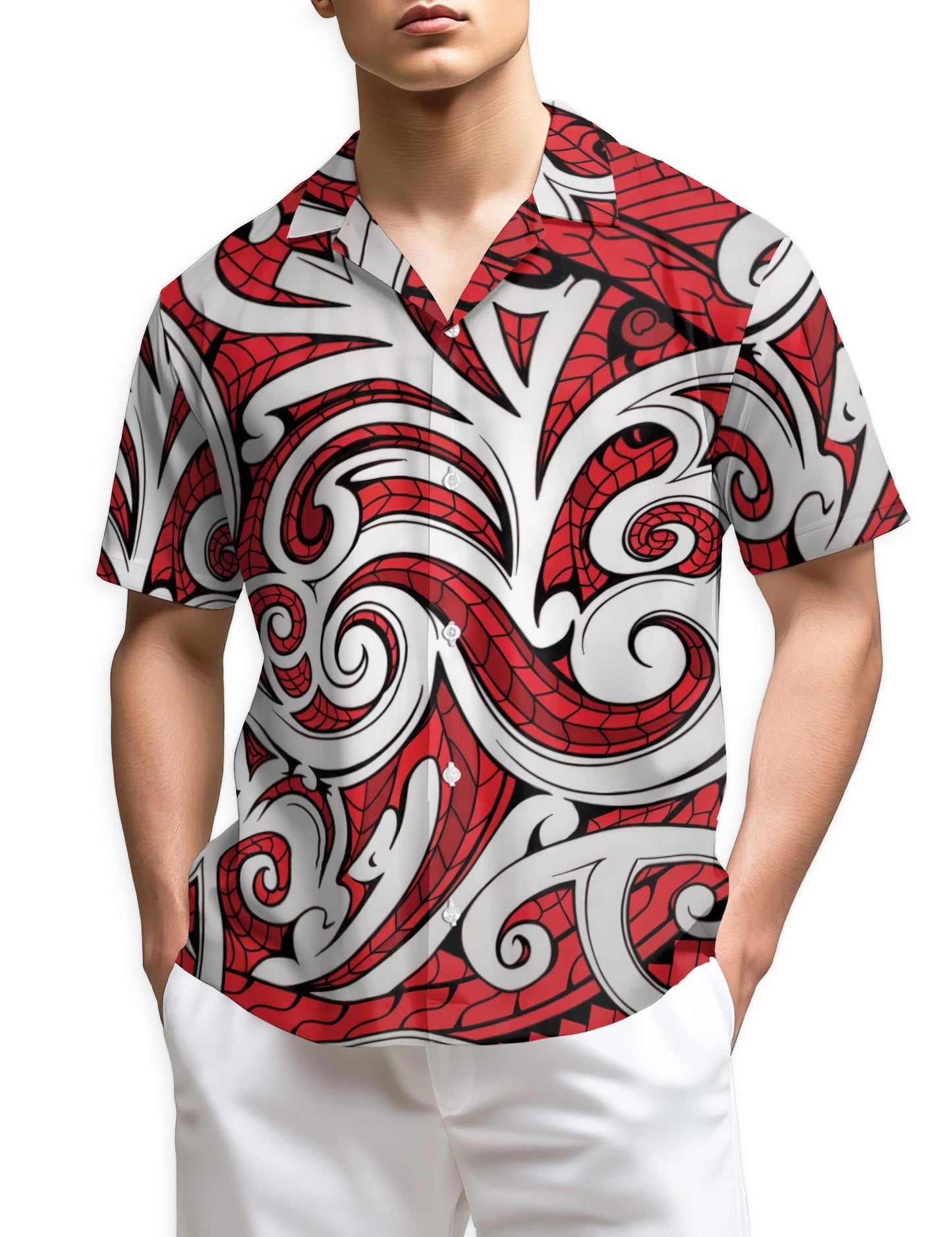 Netecom Maori Kowhaiwhai Polynesian Hawaiian Shirt for Men