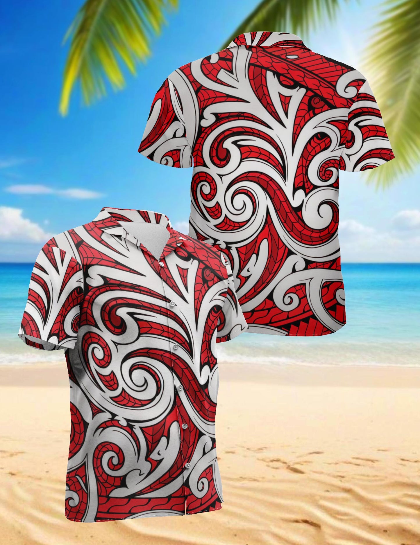 Netecom Maori Kowhaiwhai Polynesian Hawaiian Shirt for Men, Polynesian Style, Button Down Summer Beach Short Sleeve, S-5XL