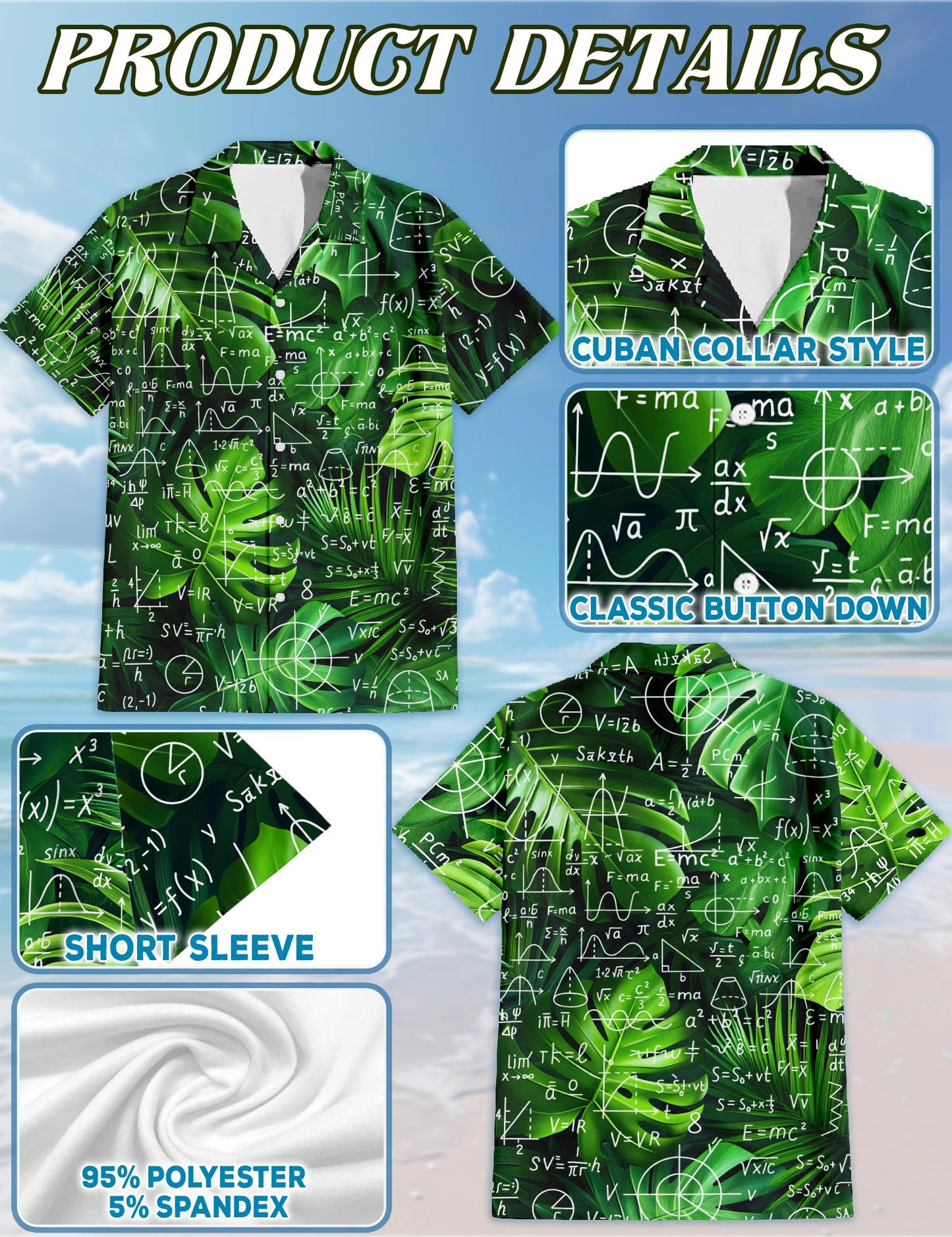 Netecom Math Hawaiian Shirt for Men, Academic Style, Button Down Summer Beach Short Sleeve, S-5XL