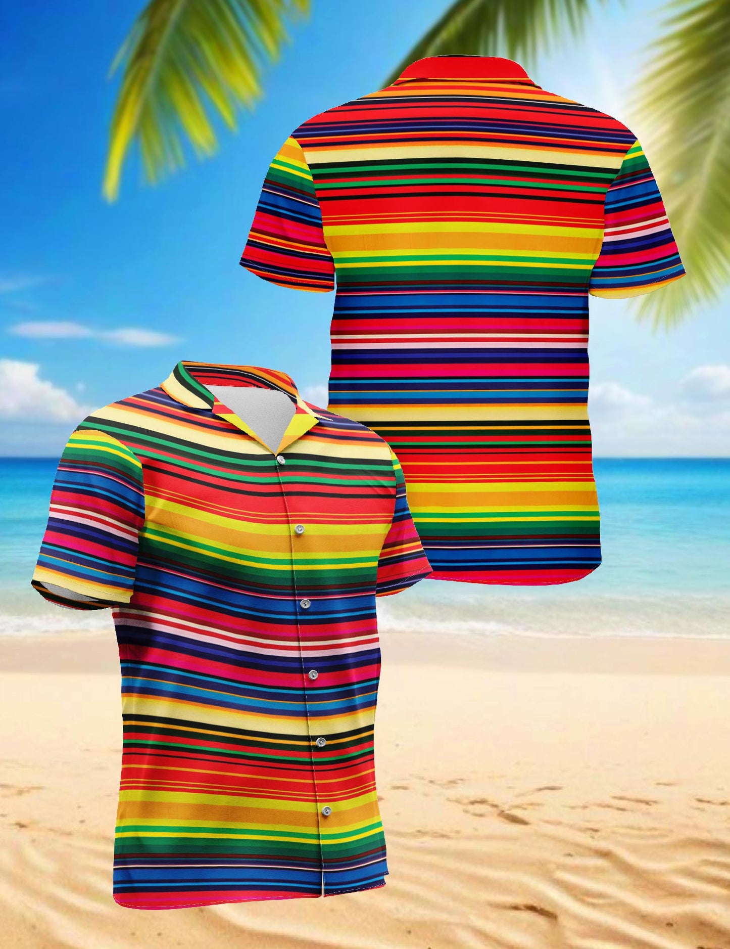 Netecom Mexican Serape Blanket Pattern Hawaiian Shirt for Men, Button Down Summer Beach Short Sleeve, Retro Vintage, Sizes S-5XL