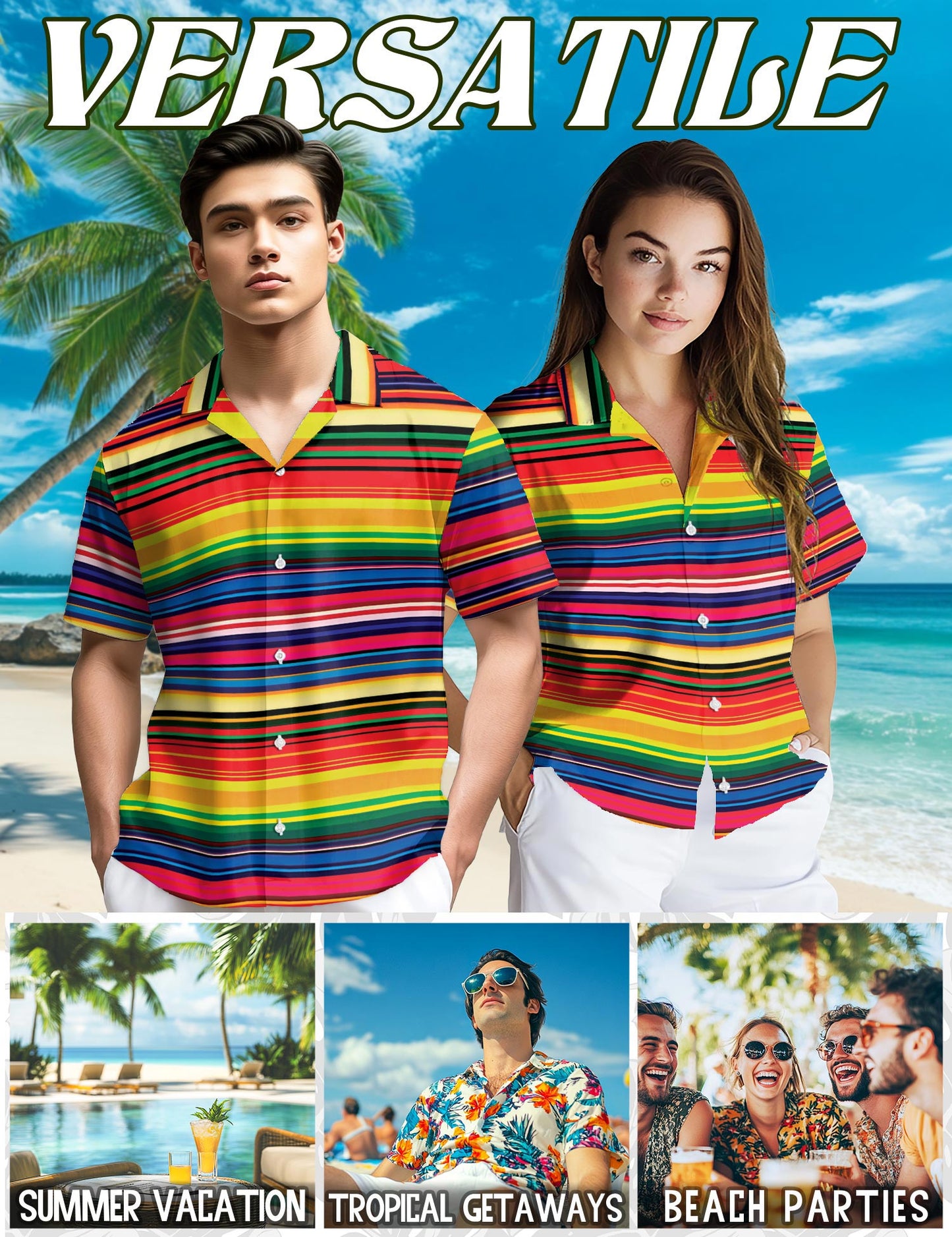 Netecom Mexican Serape Blanket Pattern Hawaiian Shirt for Men, Button Down Summer Beach Short Sleeve, Retro Vintage, Sizes S-5XL