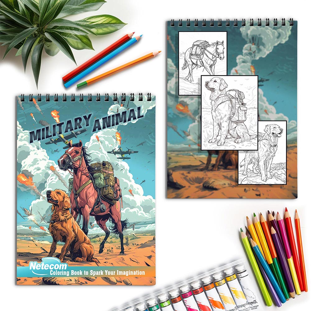 Netecom Military Animal Spiral Coloring Book for Adults