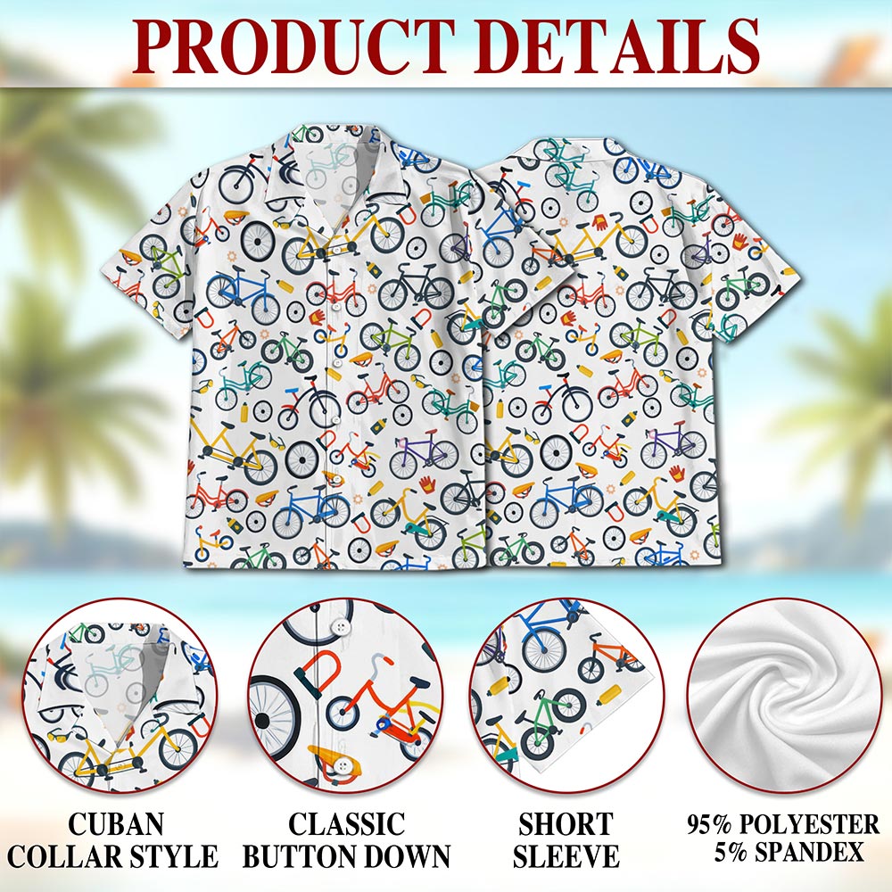 Netecom Mini Bicycle Hawaiian Shirt for Men, Retro Style, Button Down Summer Beach Short Sleeve, S-5XL