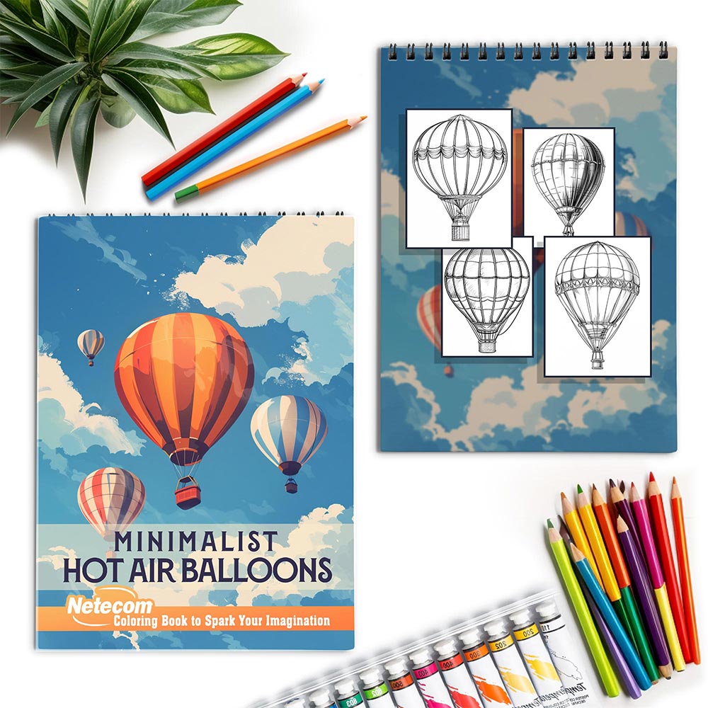 Netecom Minimalist Hot Air Balloons Spiral Coloring Book for Adults