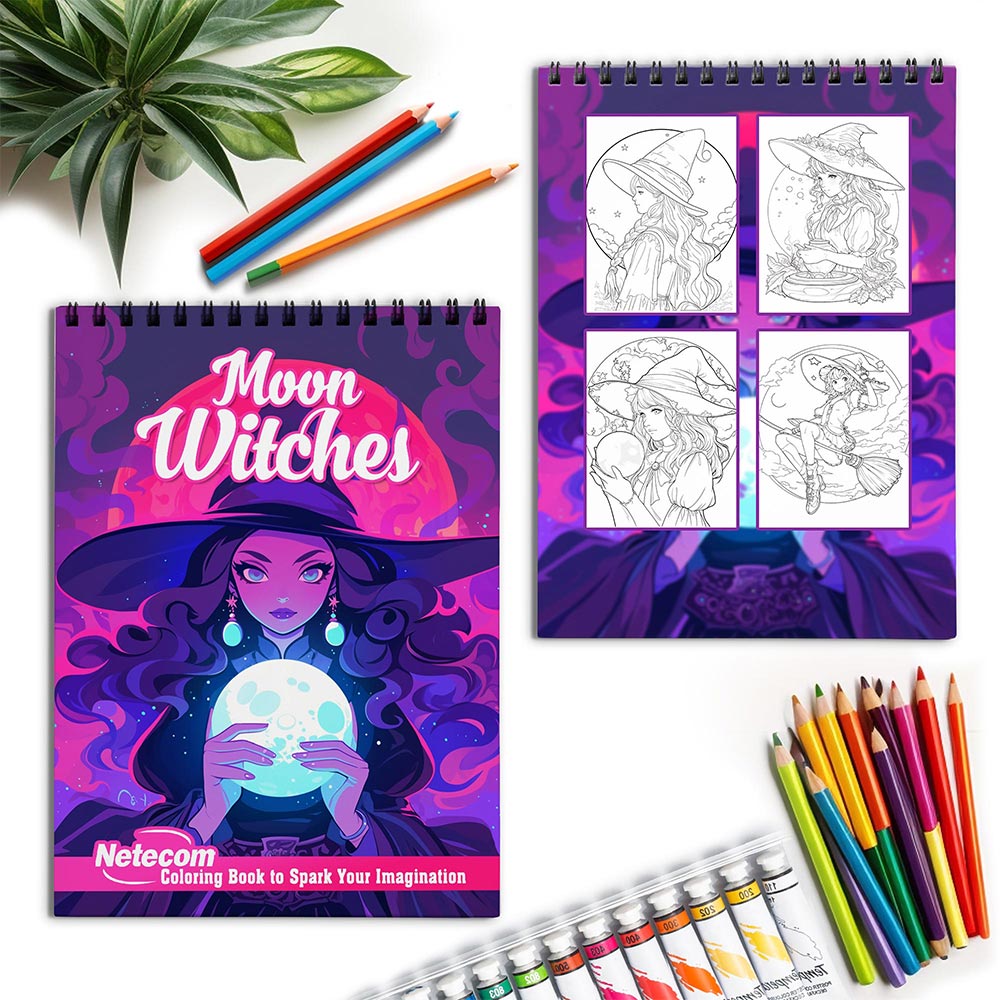 Netecom Moon Witches Spiral Coloring Book for Adults