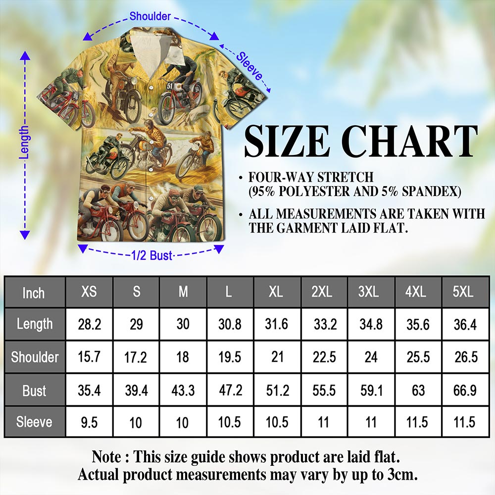Netecom Motorcycles Hawaiian Shirt for Men, Vintage Style, Button Down Summer Beach Short Sleeve, S-5XL