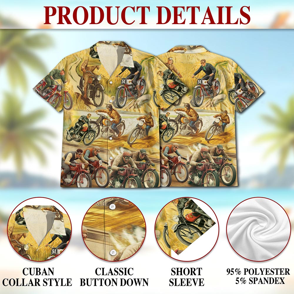 Netecom Motorcycles Hawaiian Shirt for Men, Vintage Style, Button Down Summer Beach Short Sleeve, S-5XL