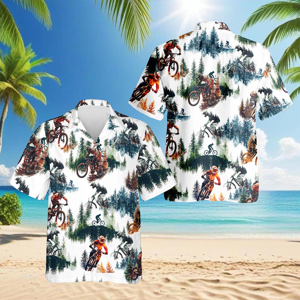 Netecom Mountain Biking Hawaiian Shirt for Men, Button Down Summer Beach Short Sleeve, S-5XL