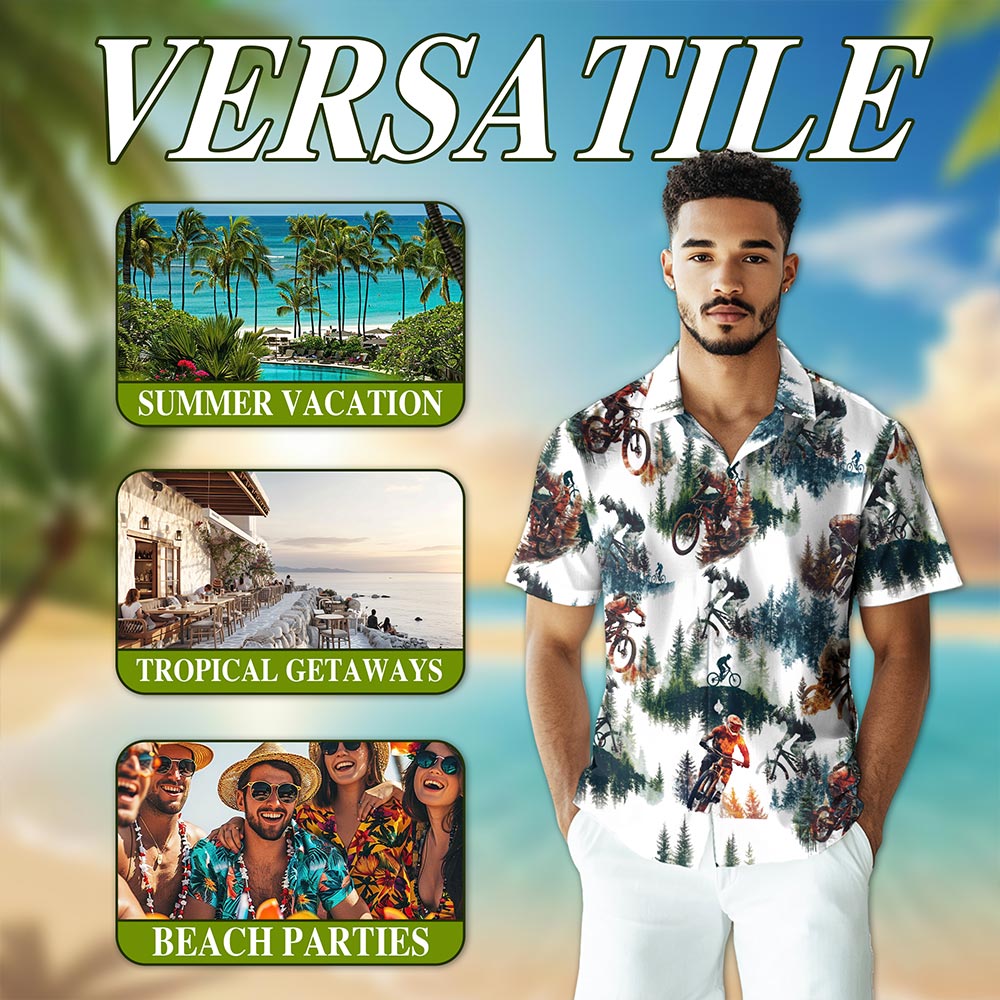 Netecom Mountain Biking Hawaiian Shirt for Men, Button Down Summer Beach Short Sleeve, S-5XL