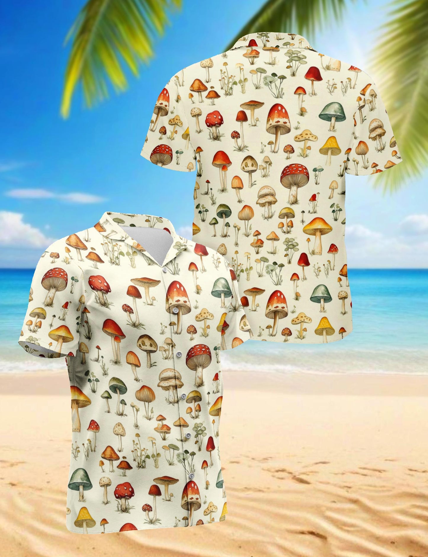 Netecom Mushroom Hawaiian Shirt for Men, Vintage Style, Button Down Summer Beach Short Sleeve, S-5XL