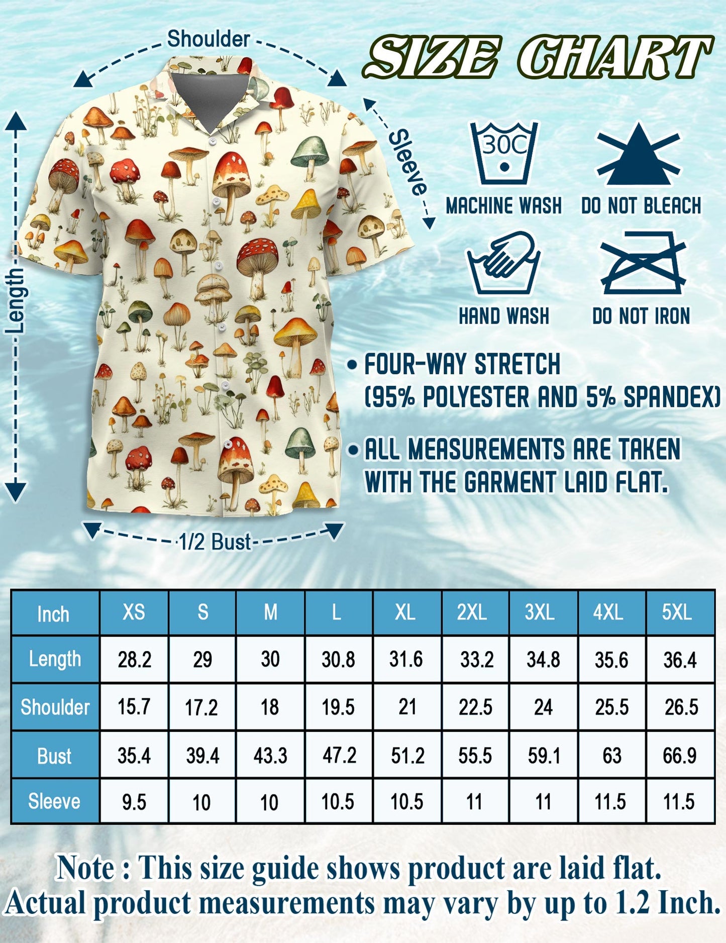 Netecom Mushroom Hawaiian Shirt for Men, Vintage Style, Button Down Summer Beach Short Sleeve, S-5XL