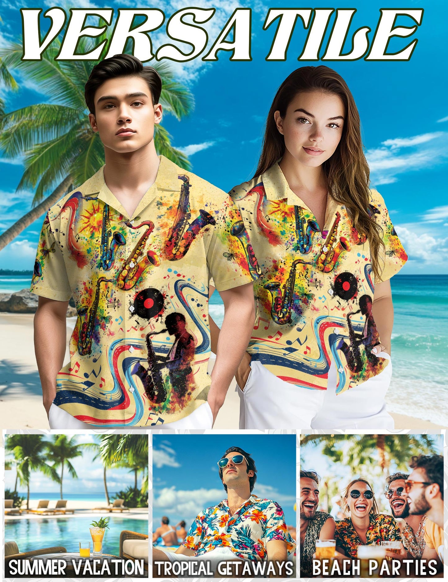 Netecom Music Saxophone Is My Life Hawaiian Shirt for Men, Button Down Summer Beach Short Sleeve, Sizes S-5XL
