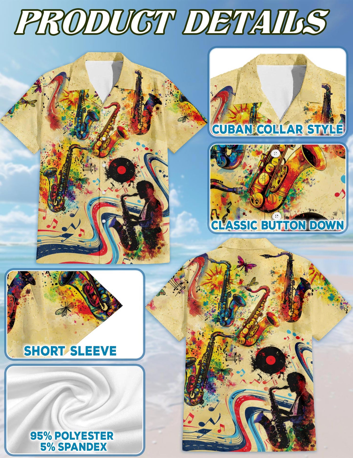 Netecom Music Saxophone Is My Life Hawaiian Shirt for Men, Button Down Summer Beach Short Sleeve, Sizes S-5XL
